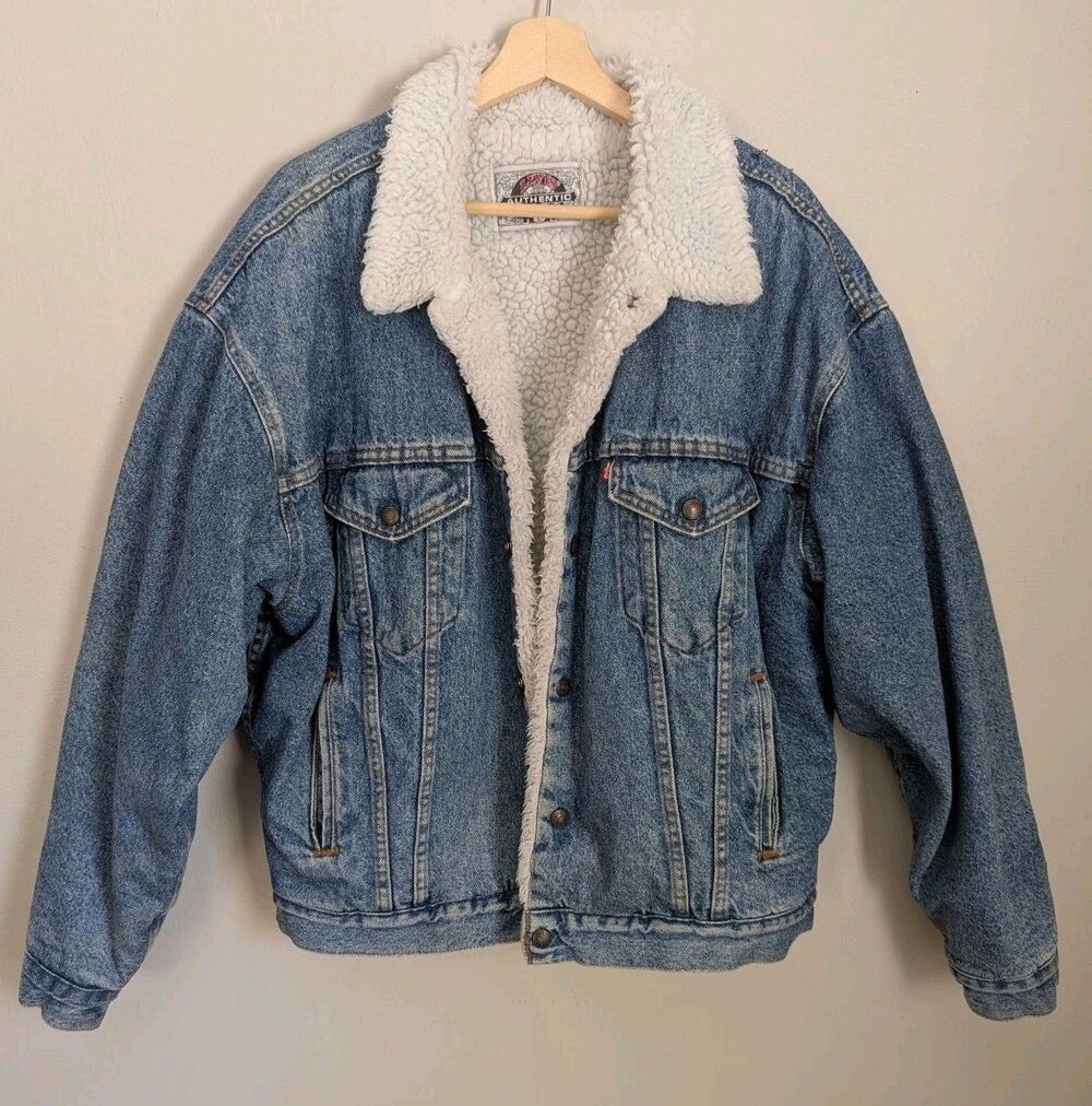 1991 Vintage USA Levi's Sherpa Lined Trucker Type III Jacket L Denim 90s USA